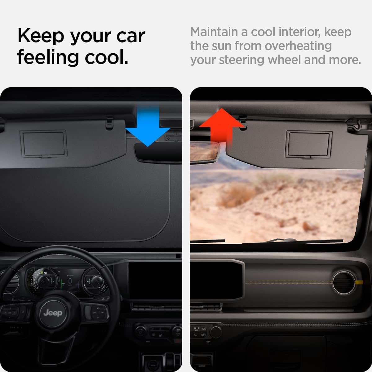 Spigen ZeroGap Windshield Sunshade for Tesla Model Y & 3, Maximum UV & Heat Protection, Dual Layer with Pocket | Car Accessories for Model Y Juniper, Model Y L, Model 3 Highland | Gift for Tesla Owner