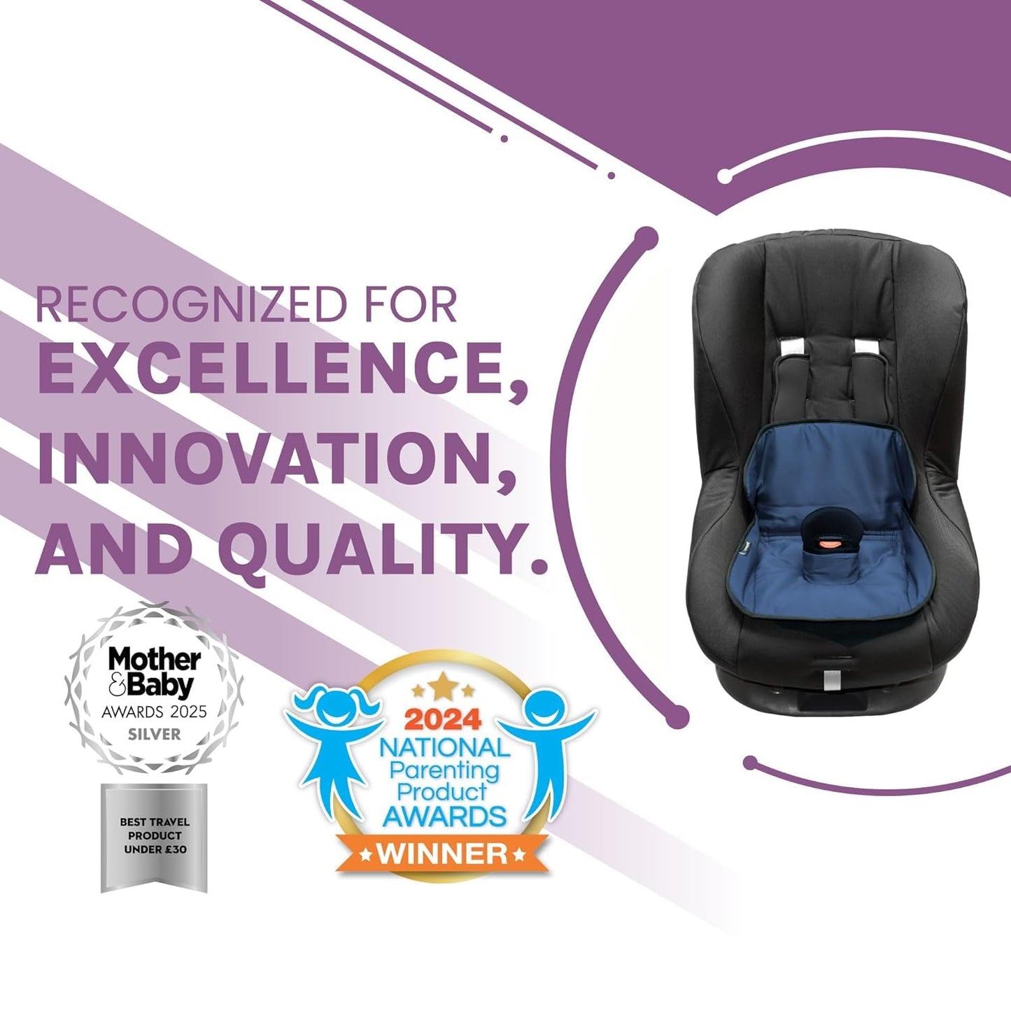 Lynmark® Potty Training Car Seat Protector Cover - Waterproof Soft Piddle Pads for Toddlers and Baby Carseat - Travel-Friendly Universal Washable Liner Mat for Spills, Nappy Leaks, Accidents - Black