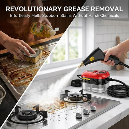 Portable Handheld Steam Cleaner: 2500W High Temperature Pressurized Steamer - Cleaning Machine with 6 levels Adjustable Steam for Multi-Surface, Kitchen, Bathroom, Furniture, Car, Windows (red)