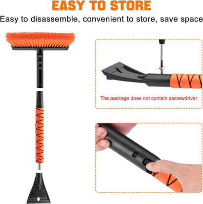 nacena Snow Brush and Ice Scrapers for Car Windshield, Detachable Snow Remover for Cars EVA Foam Grip and Rotatable Brush Head Snow Scraper for Car Trucks SUV, Winter Cars Accessories (Orange)