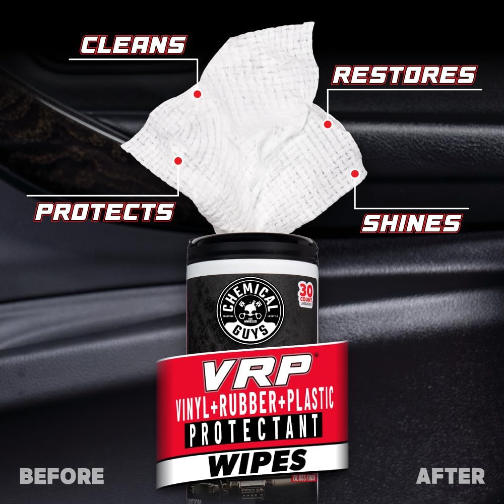 Chemical Guys Canister Wipes - VRP & Total Car Interior Cleaner & Protectant, Great for Cars, Trucks, SUVs, RVs, & More (60 Ct)
