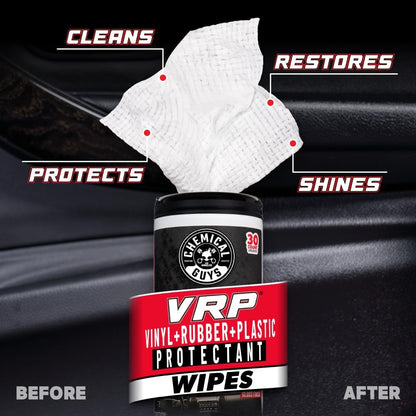 Chemical Guys Canister Wipes - VRP & Total Car Interior Cleaner & Protectant, Great for Cars, Trucks, SUVs, RVs, & More (60 Ct)