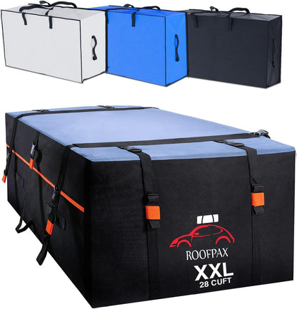 RoofPax 23 cft. Extra Waterproof Rooftop Cargo Carrier Bag, Double Weatherproof Zippers,10 Heavy-Duty Tie-Down Straps fit Cars with/Without a Rack or Side Rails, Safety Hooks Included