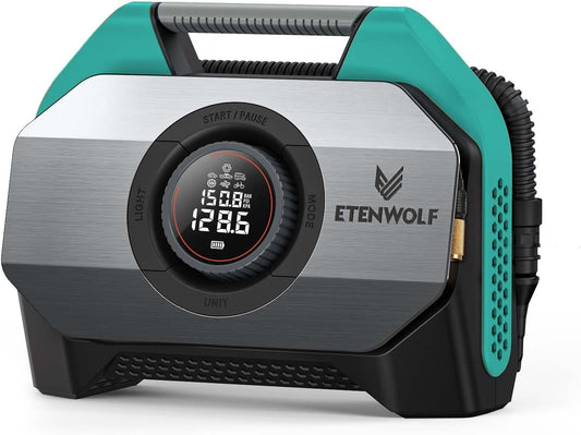 ETENWOLF VORTEX S6 Tire Inflator Portable Air Compressor for Heavy-duty Vehicle, Cordless Air Pump for Car & Inflatables with 19200 mAh Battery, 100% Duty Cycle & Dual Cylinder Bike Pump, Vivid Orange