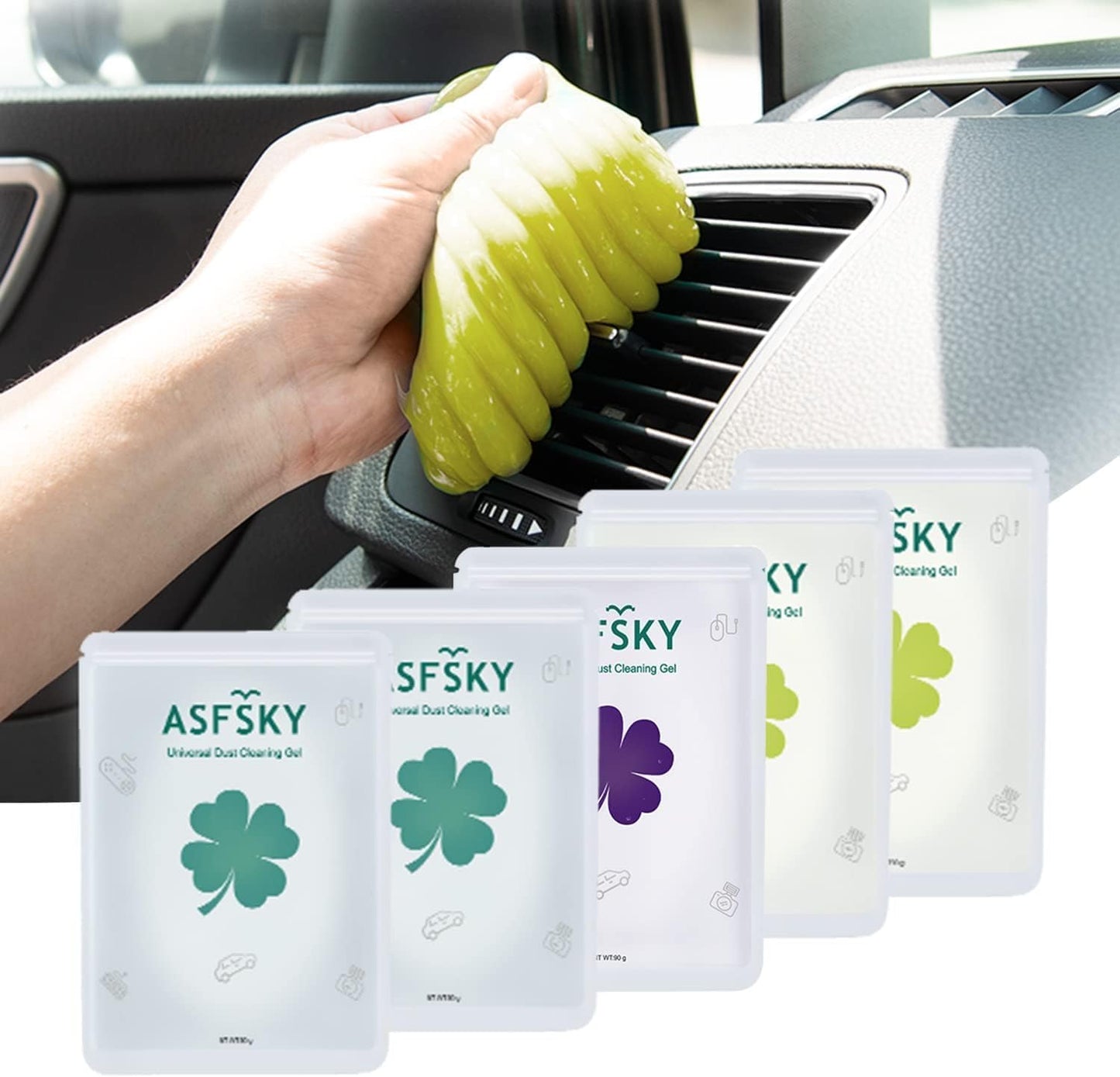 ASFSKY Car Cleaning Gel for Car Detailing Car Cleaning Gel Putty Reusable Keyboard Cleaner Gel Car Putty for Cleaning Dust Universal Cleaning Gel 5 Pack(Green)