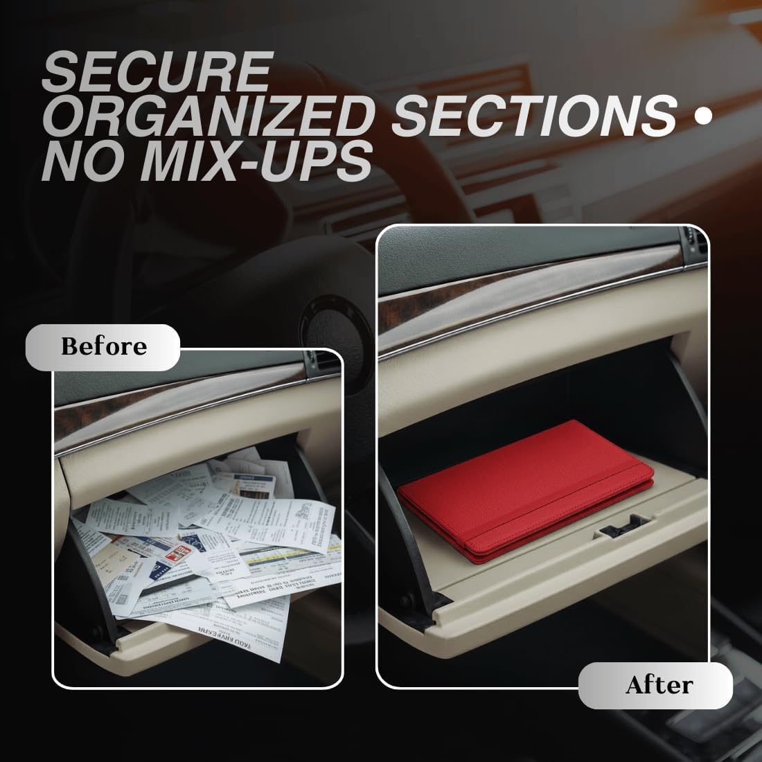 LINTRU Car Insurance and Registration Card Holder, Fits Folded Registration Papers, Double-Stitched Rigid Backing, Secure Elastic Closure, Vehicle Document Organizer, Car Accessories for Men & Women