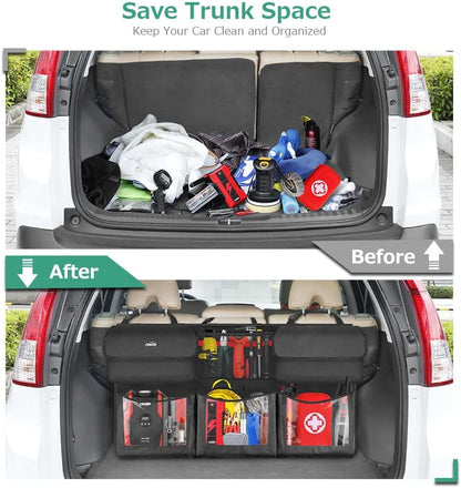 Oasser Back Seat Trunk Organizer Hanging Car Organizer Foldable Cargo Storage with 6 Large Pockets 3 Adjustable Straps 40x19inch