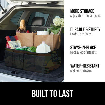 GORILLA GRIP Trunk Organizer for SUV and Cars, Large Capacity Collapsible Car Trunk Storage Organizer, Heavy Duty Car Accessories, Gifts for Mom and Dad, Slip & Water Resistant Multi Compartment Black