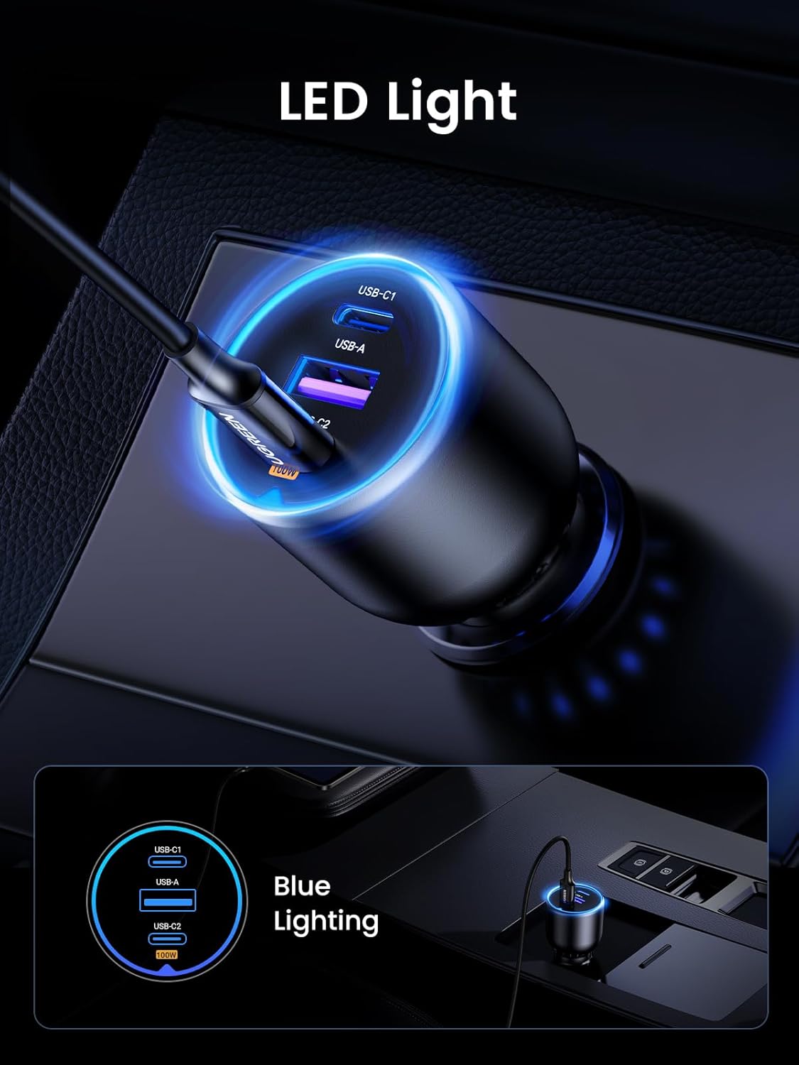 UGREEN 130W USB C Car Charger, Type C Car Charger Adapter Compatible with iPhone 17 17 Air 17 Pro 17 Pro Max 16 16 Plus 16 Pro 16 Pro Max 15 14 13 12, Galaxy S24 S23 Ultra, iPad, MacBook, and More