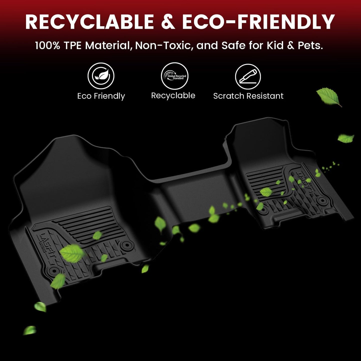 LASFIT Floor Mats for 2019-2025 2026 Ram 2500/3500 Crew Cab Bucket Seat for Carpet & Vinyl Floor (NOT fit Model with PTO Kit), All Weather TPE Custom Fit Car Mats Floor Liners 1st & 2nd Row, Black