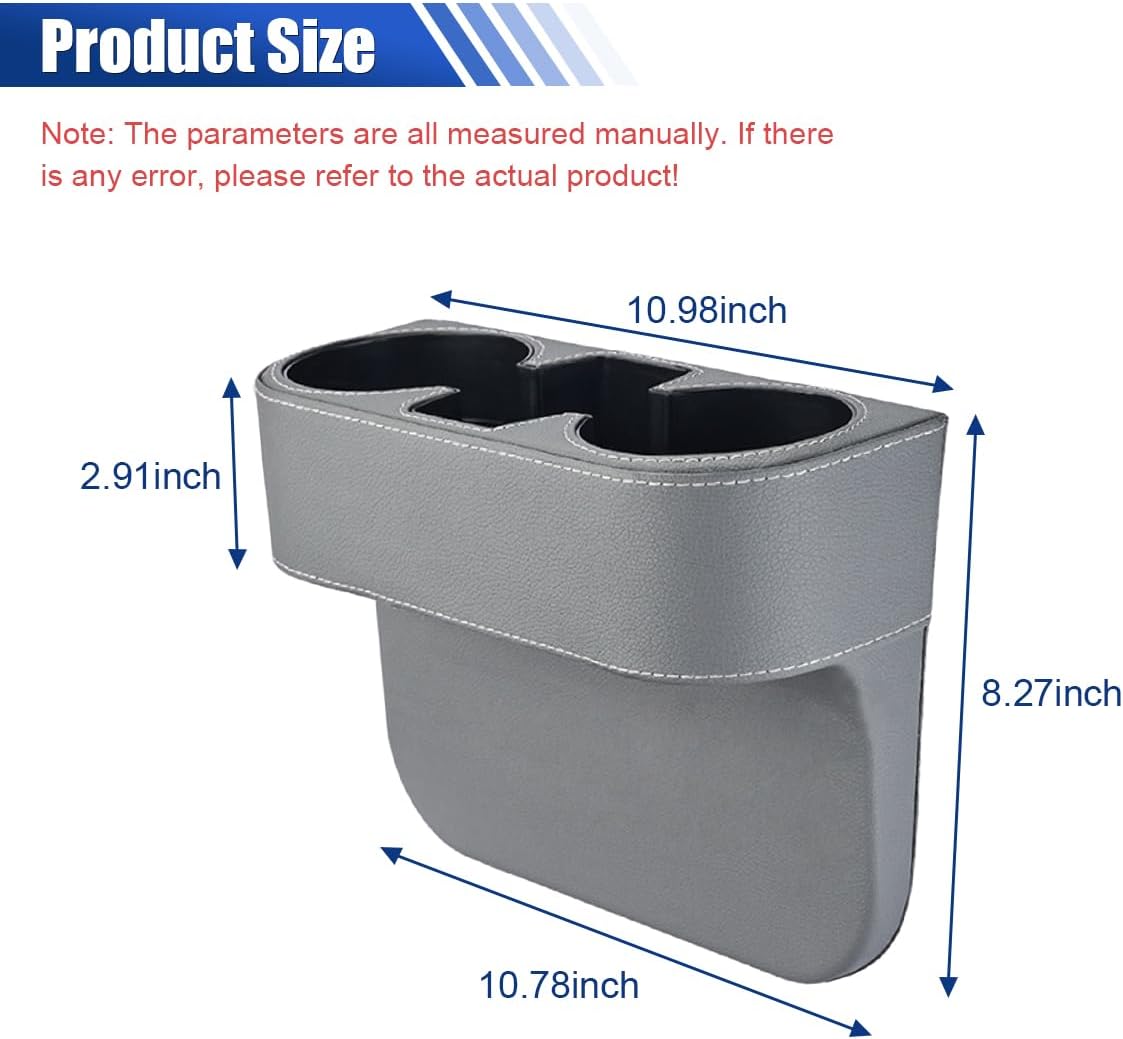 Car Cup Holder, Auto Front Seat Organizer, Multifunctional Cup Drink Holders with PU Leather Cover, Gap Filler Storage Box Coin Bucket Console Side Pocket Cell Mobile Phone Holder (Black)