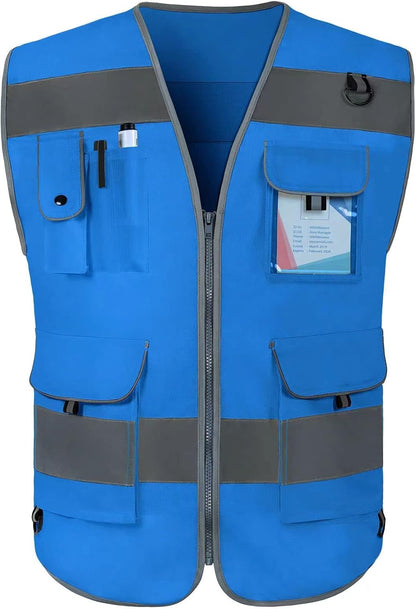 TCCFCCT Safety Vest for Men Women 9 Pockets High Visibility Vest for Safety, Reflective Work Vest with Reflective Strips, Meets ANSI/ISEA Standards, (Yellow, Large)