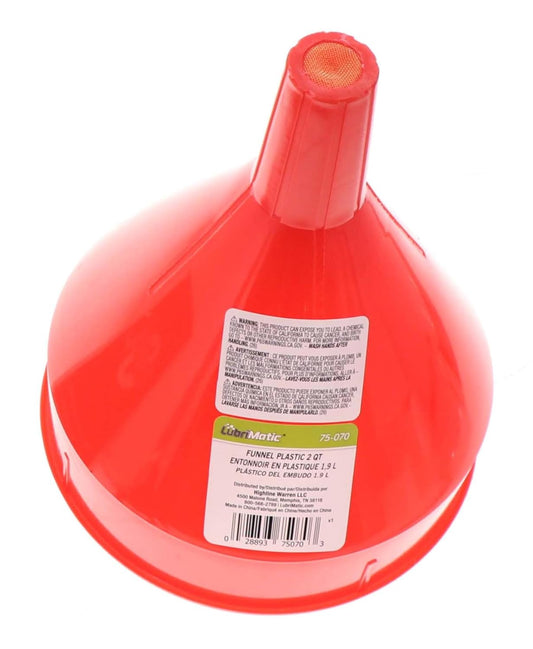 LubriMatic 75-070 Polyethylene Plastic Funnel w/ Screen - 2 Quart