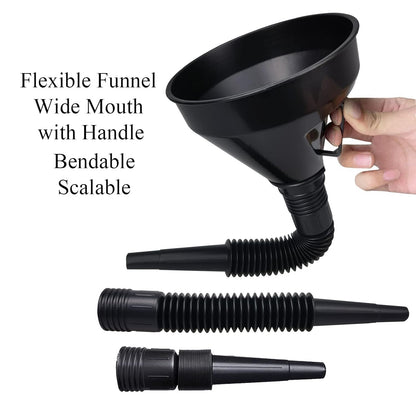 Flex Funnel - Wide Mouth Flexible Funnel with Handle, Automotive Funnels for Engine Oil, Liquid, Diesel, Kerosene,Gasoline (1PACK Black FUNNELS)