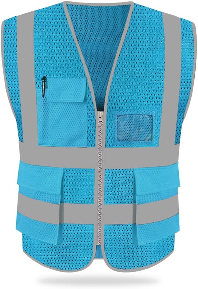 HYCOPROT High Visibility Mesh Safety Reflective Vest with Pockets and Zipper, Meets ANSI/ISEA Standards