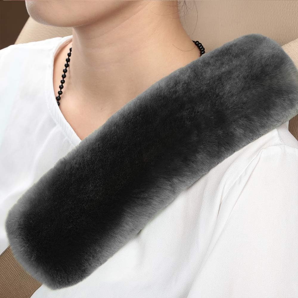 OGLAND Authentic Sheepskin Car Seat Belt Pad,2 Pack Soft Seat Belt Cover for Shoulder Pad Neck Cushion Protector Car Accessories by Genuine Natural Merino Wool (Misty Gray) - Colors B