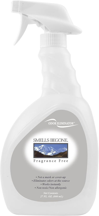 SMELLS BEGONE Air Freshener Spray - Odor Eliminator - Eliminates Odors from Smoke, Trash Cans, Pets, Cars and Boats - Fragrance Free - 12 Ounce