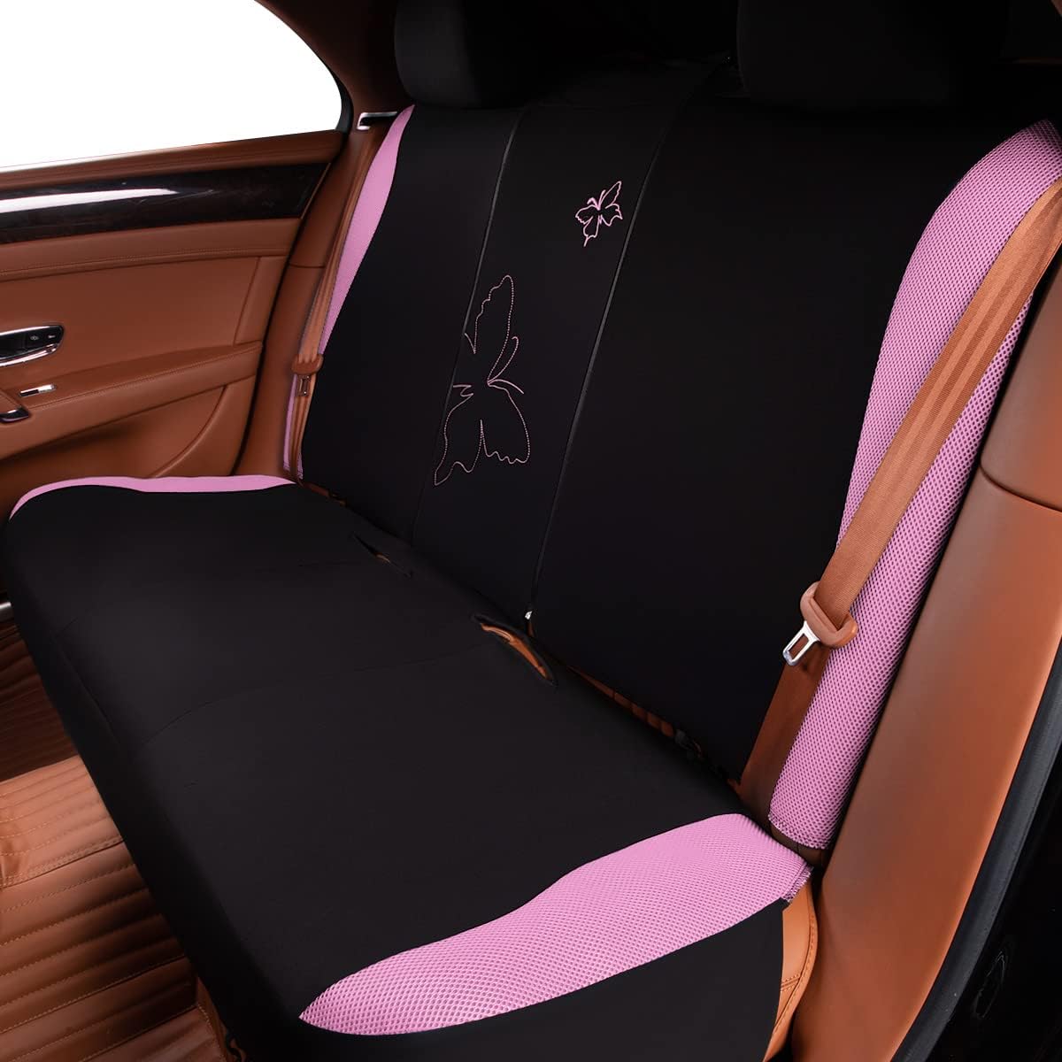 Flying Banner Butterfly car seat Covers ful Set Fashion Universal Lady Woman Female Rear Bench Split Colorized (Pink, 2 Fronts - Lace)