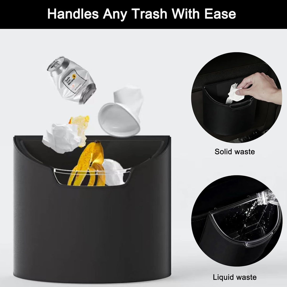 Leakproof Car Trash Can, Car Trash Bin with Removable Liner, Waterproof Automotive Garbage Can for Car Door, Seat Back, Console, Multipurpose Organizer for Vehicle Home Office (Black)