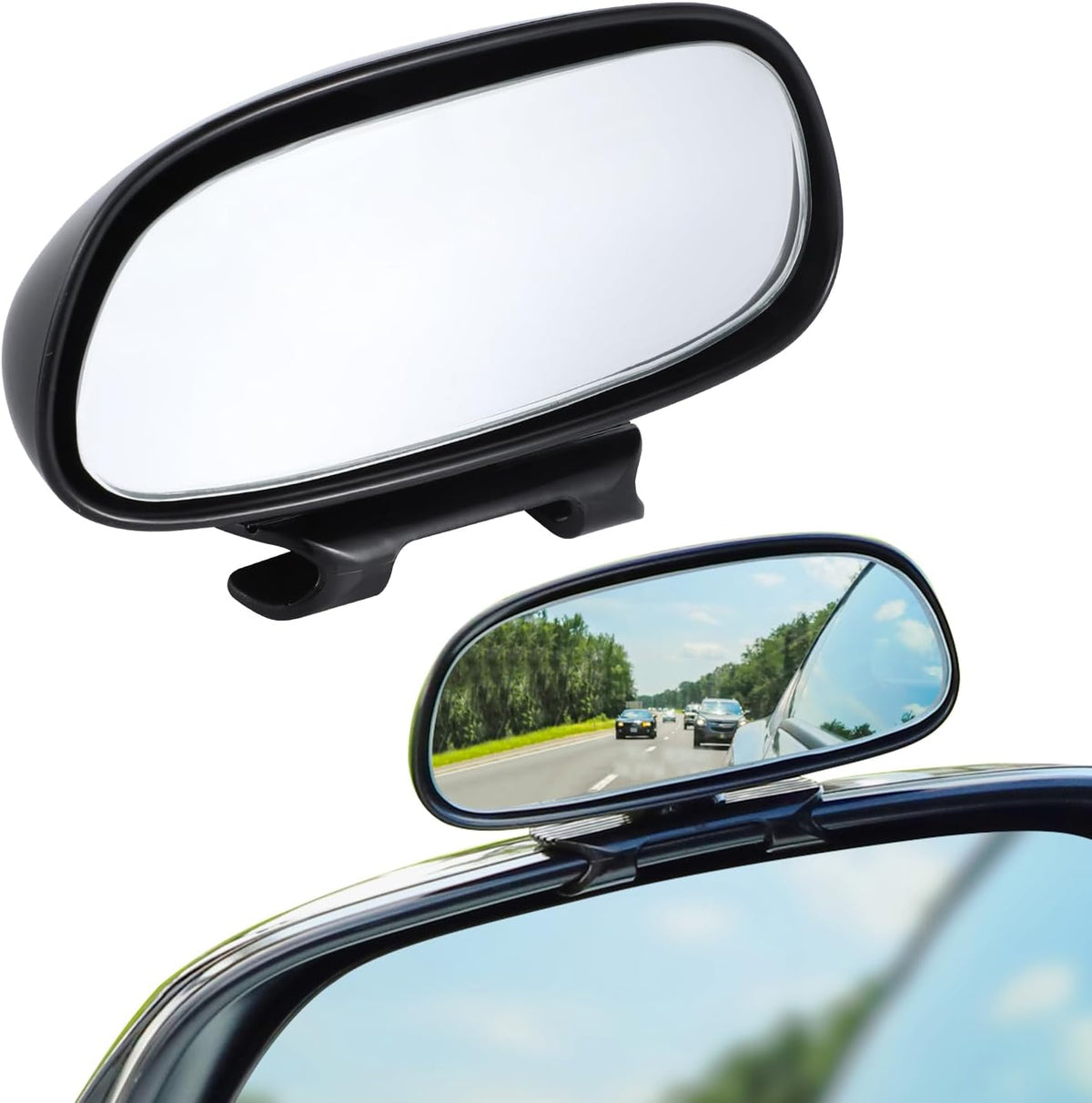 LivTee 2PCS Round Blind Spot Mirror, HD Glass and ABS Housing Convex Wide Angle Rearview Mirror with Adjustable Stick for Universal Car, Black