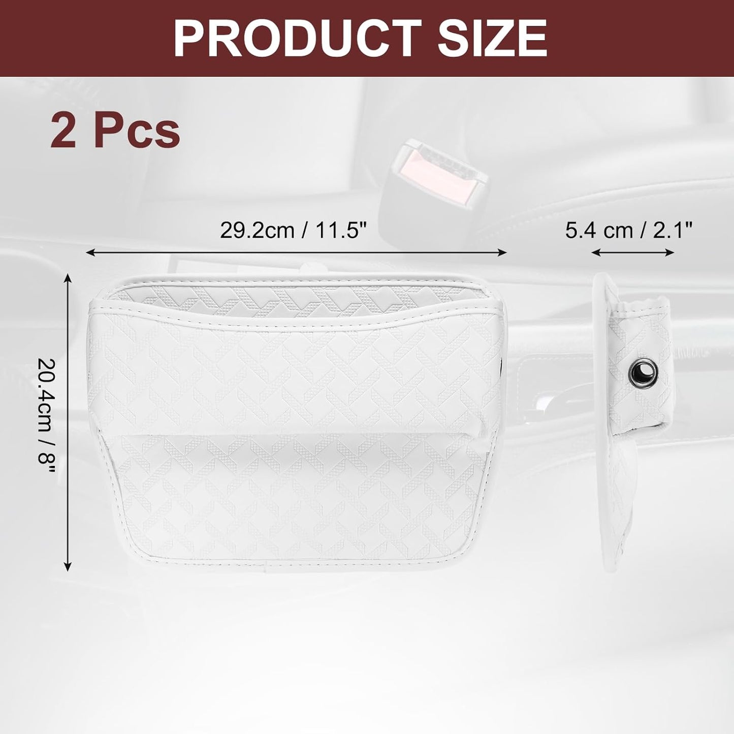 HARFINGTON 2pcs Car Seat Gap Filler Organizer 11.5 x 8 x 2.1 Inch Leather Universal Car Organizer Storage Box Between Seat and Console for Phone Sunglasses Keys, Brown