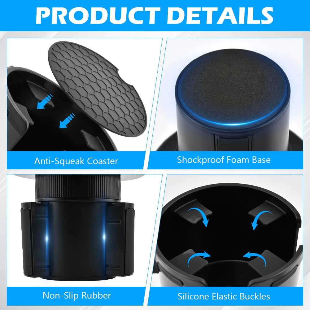 1 Pack Car Cup Holder Expander 2 in 1 Adapter with Expandable Base, Car-Seat Headrest Hook 4 Pack Hanger Storage Organizer fit Universal Vehicle Car Mugs in 2.2"-4.6" (10-46oz)