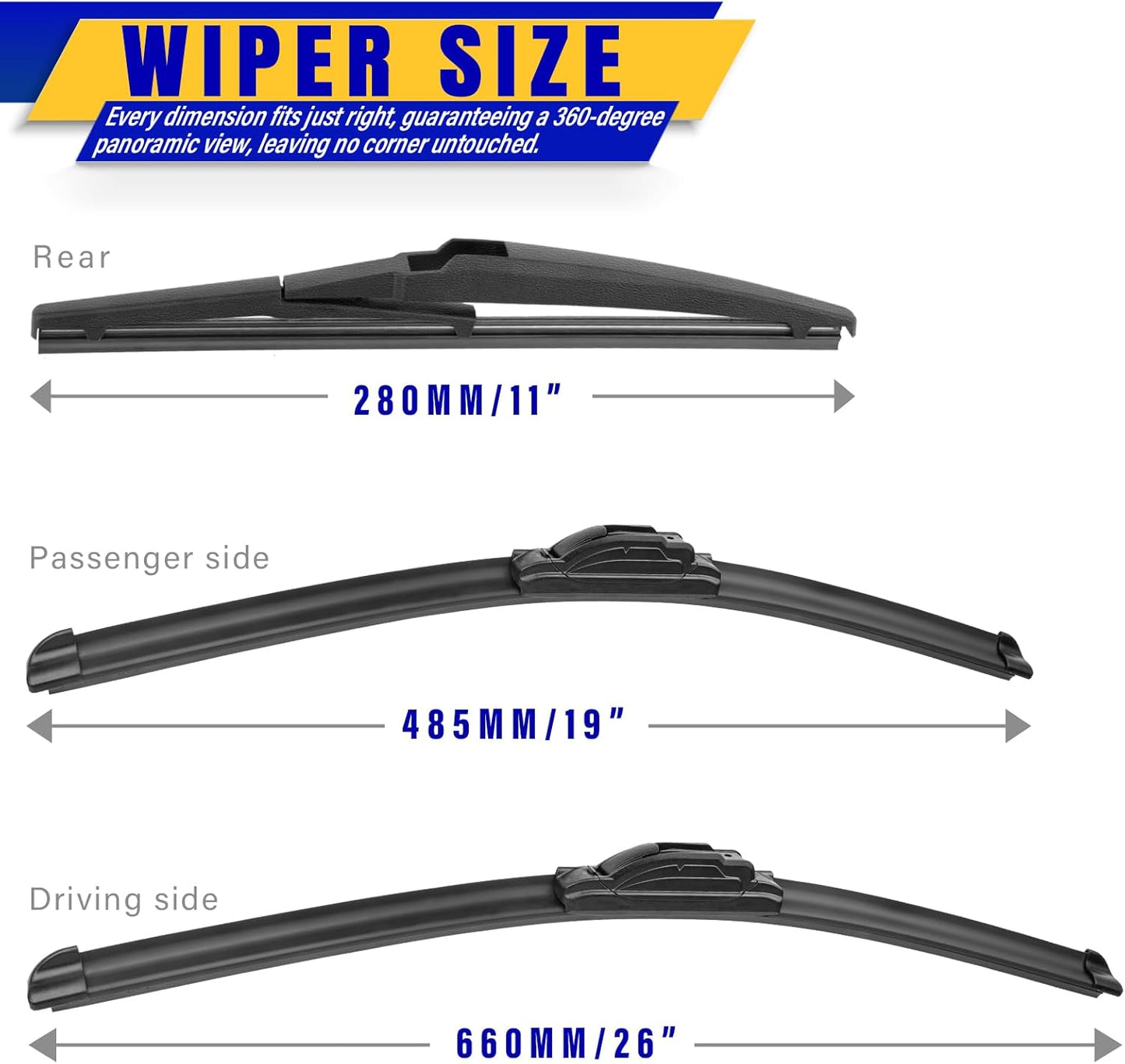 3 wipers Replacement for 2019-2023 2024 2025 2026 Subaru Forester, Windshield Wiper Blades Original Equipment Replacement - 26"/17"/14" (Set of 3) - Colors B
