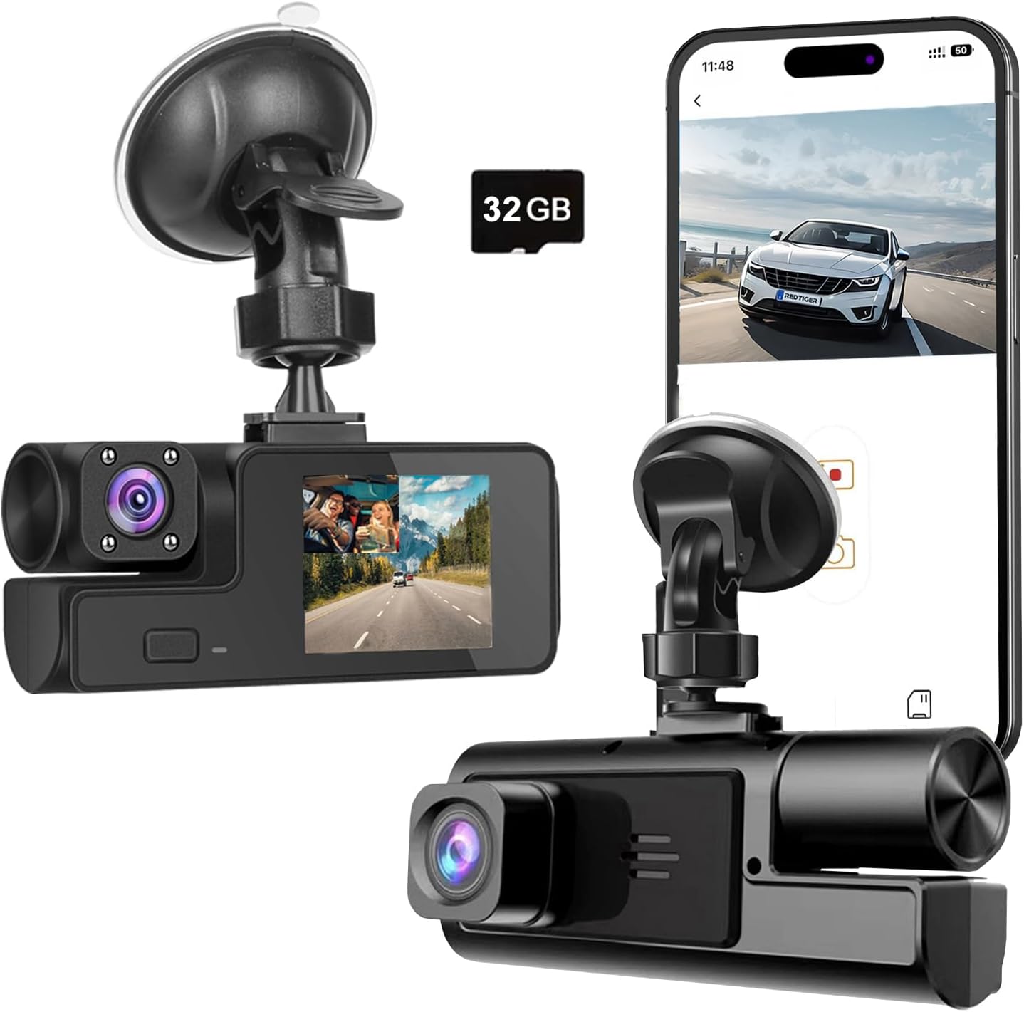 1080P Dual Dash Camera for Car Front and Inside Dashcam Car Security Video Recorder,170°Wide Angle Vehicle Cam,WDR,G-Sensor,2’’ IPS Screen,Loop Recording,Night Vision (Dual Dash Cam Without Card)