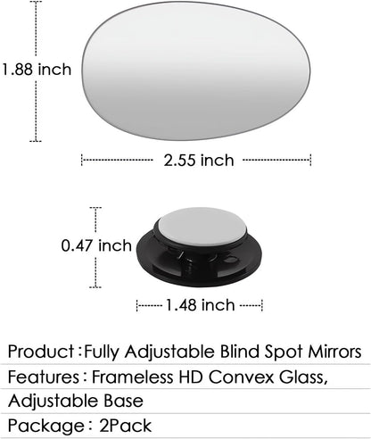 2 pcs Blind Spot Mirrors, 2" Round HD Glass Convex 360° Wide Angle Side Rear View Mirror with ABS Housing for Cars SUV and Trucks, Black, Pack of 2