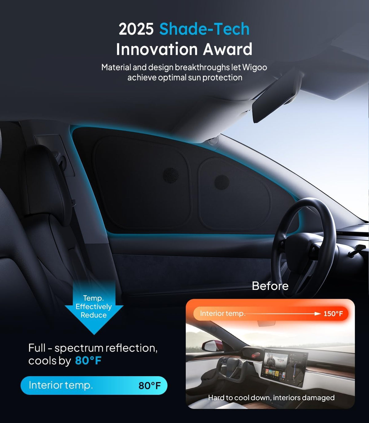 Wigoo 2026 Upgrade 8PCS Full Set Window Sunshade for Toyota 4Runner 2010-2024 [7-Layer Cooler & Blacker, Ice-Crystal Tech] with Windshield for Sun Block, Baby, Camping, Privacy Napping, Relax