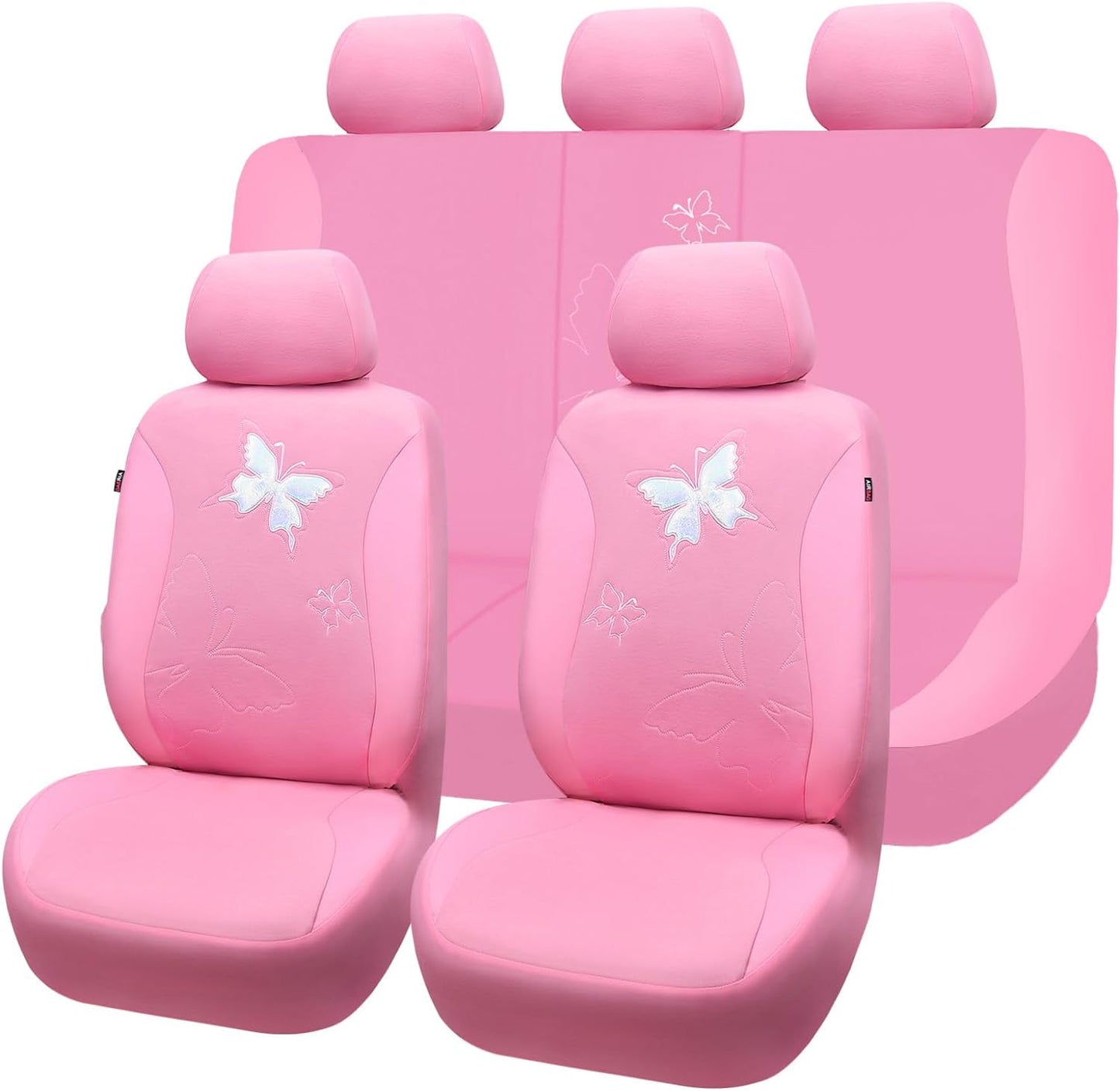 Flying Banner Butterfly car seat Covers ful Set Fashion Universal Lady Woman Female Rear Bench Split Colorized (Pink, 2 Fronts - Lace)