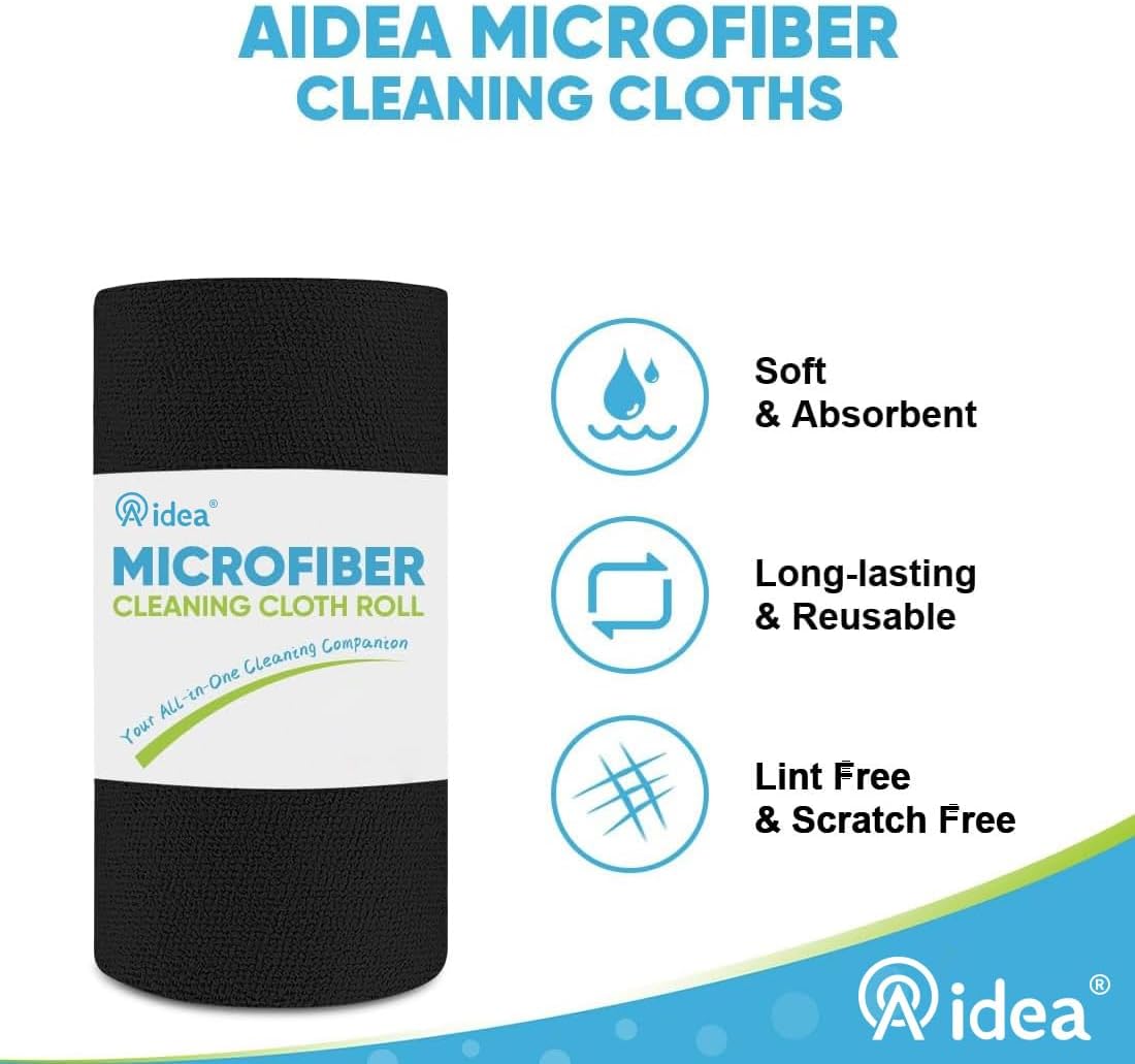 AIDEA Microfiber Cleaning Cloth Roll, Grey 75PK, Reusable Paper Towels Tear Away Cloth, Microfiber Towels for Cars, Wash Cloths, Lint Free Rags for House, Kitchen,Window,Cleaning Supplies 11.5"×11.5"