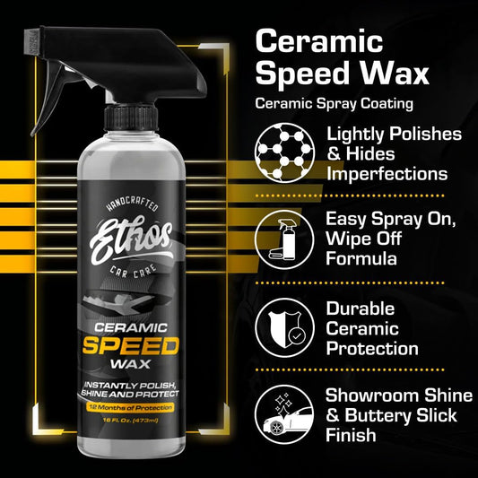 Ethos Ceramic Speed Wax – SiO2 Ceramic Coating Spray for Cars – Hydrophobic Car Wax Spray Top Coat Polish – High Gloss Shine, Ceramic Spray Wax – 12+ Month Protection