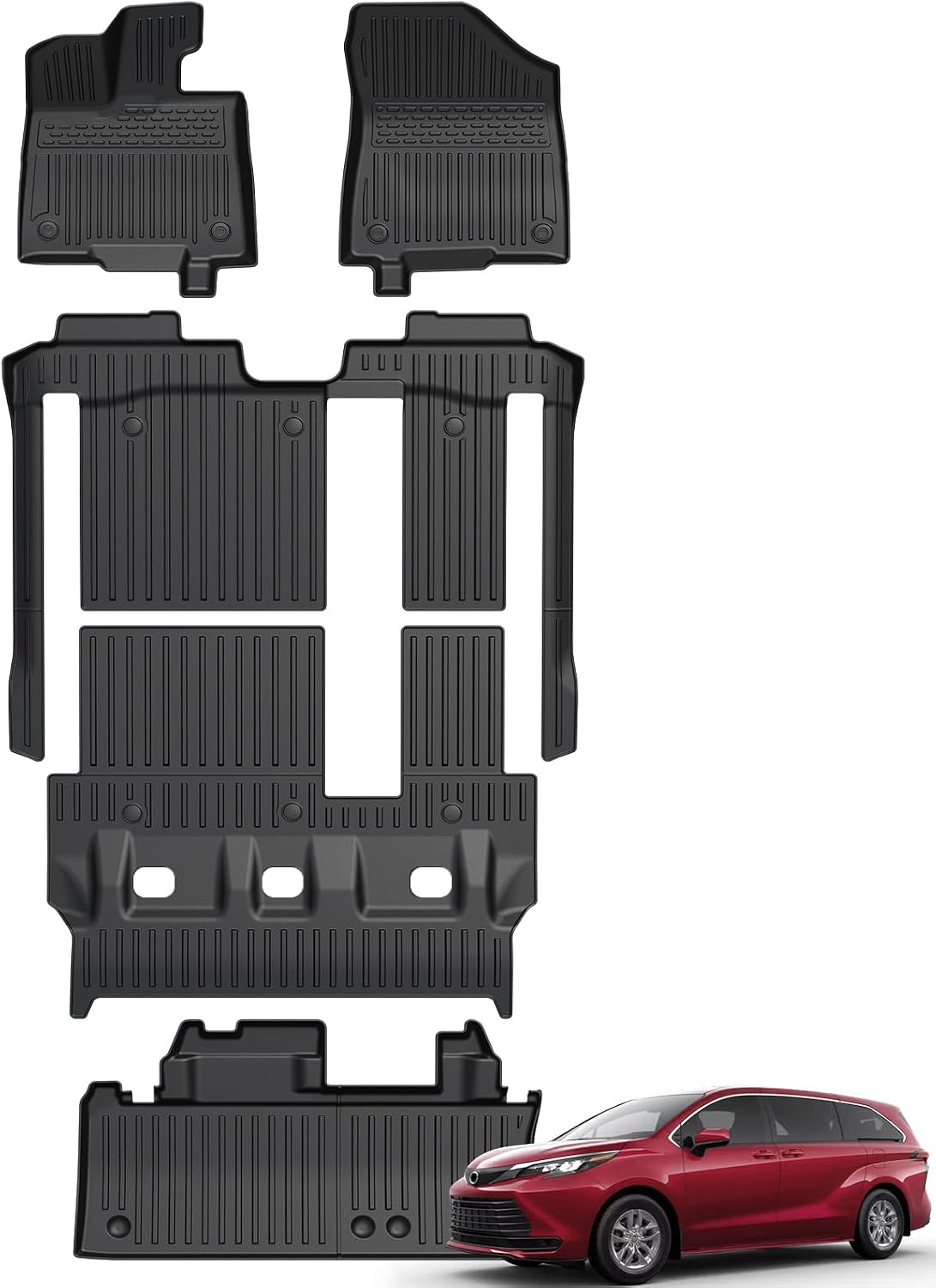 Floor Mats for Toyota Sienna 2021-2026, All Weather Floor Mats Lower Trunk Cargo Liner Accessories, Full Coverage Set (Fit 8-Seat with Spare Tire)