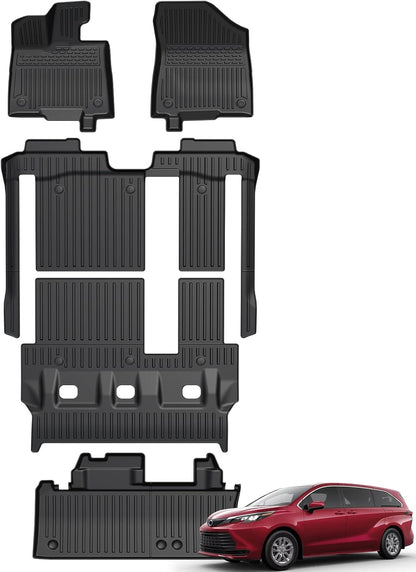 Floor Mats for Toyota Sienna 2021-2026, All Weather Floor Mats Lower Trunk Cargo Liner Accessories, Full Coverage Set (Fit 8-Seat with Spare Tire)