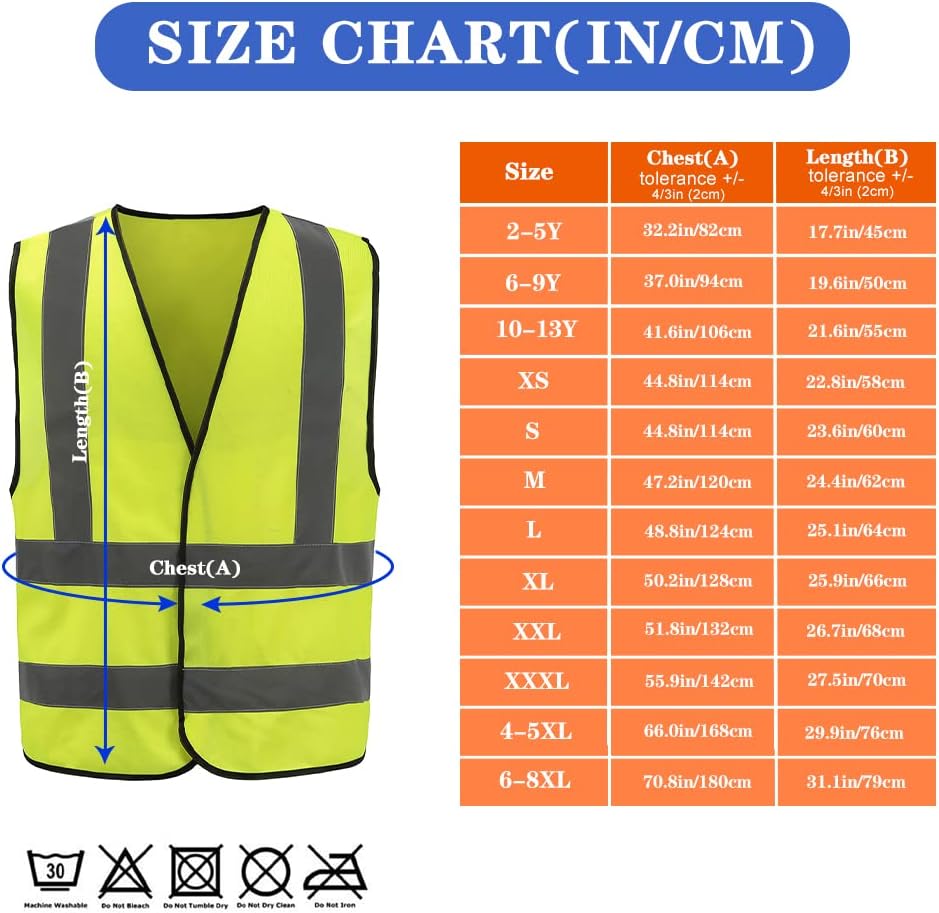 AYKRM 12 colour High visibility viz vest hi vis viz reflective work construction safety vest (XS-8XL) - Colors B