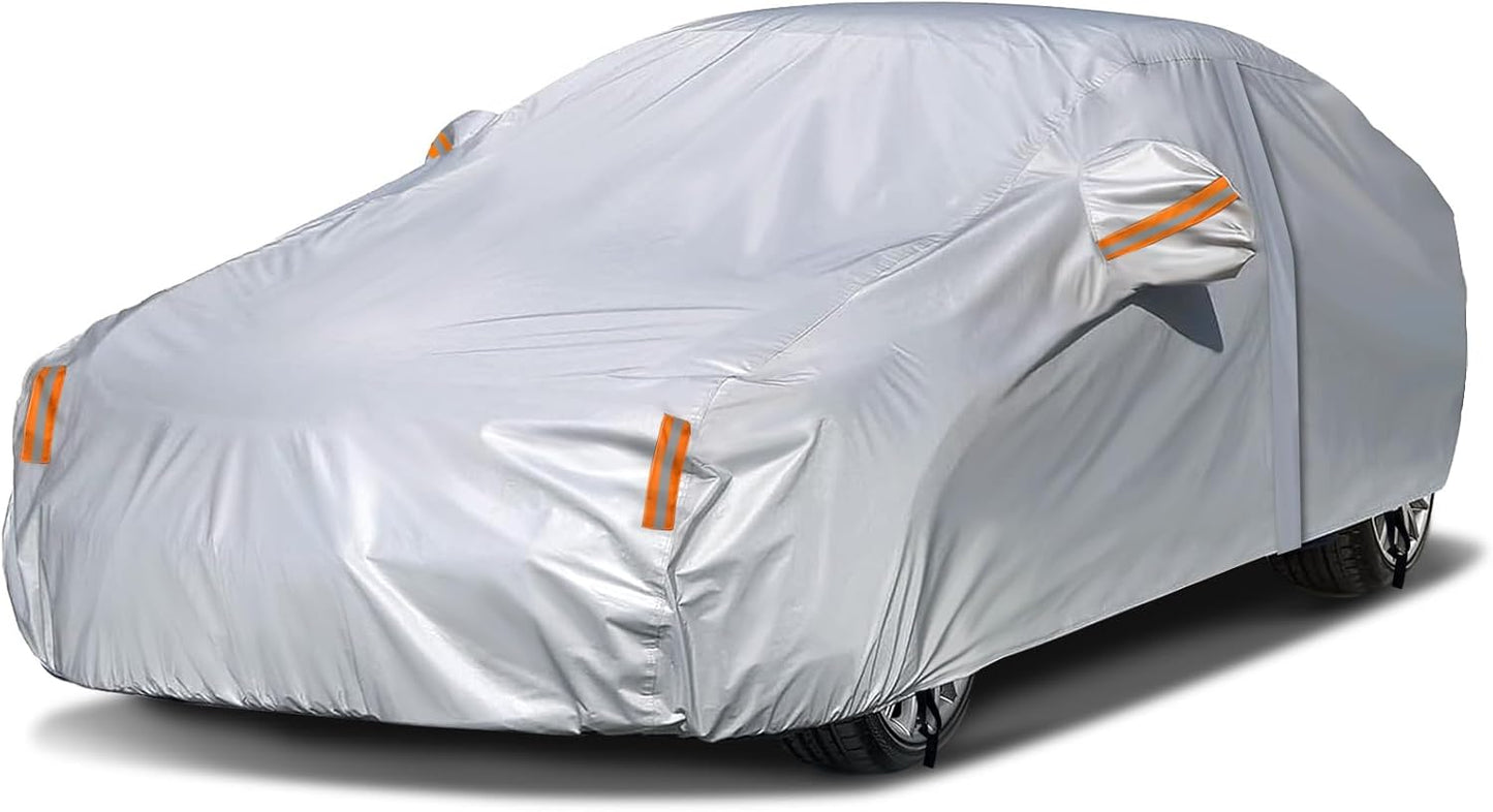 NEVERLAND Sedan Car Cover Waterproof Heavy Duty All Weather Protection Snow Anti-UV Windproof Outdoor Full Car Cover Fit for Automobiles BMW/Mercedes-Benz/Honda（for Car Size:183''L x 70''W x 59''H）