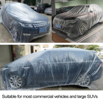 4 Packs Disposable Car Cover Clear Plastic Car Cover Universal Rain Dust Garage Cover with Elastic Band Medium (12 ft x 22 ft)