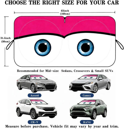 Car Windshield Sun Shade, Funny Cartoon Eyes Sun Visor for Car Windshield Universal Fits Sedan Compact Car Hatchback SUV, UV Heat Protection - 59 x 27.5
