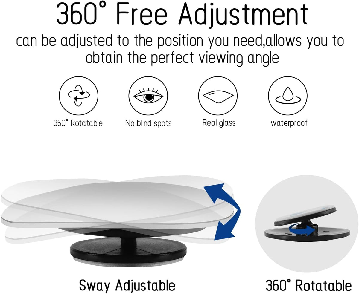 2 pcs Blind Spot Mirrors, 2" Round HD Glass Convex 360° Wide Angle Side Rear View Mirror with ABS Housing for Cars SUV and Trucks, Black, Pack of 2