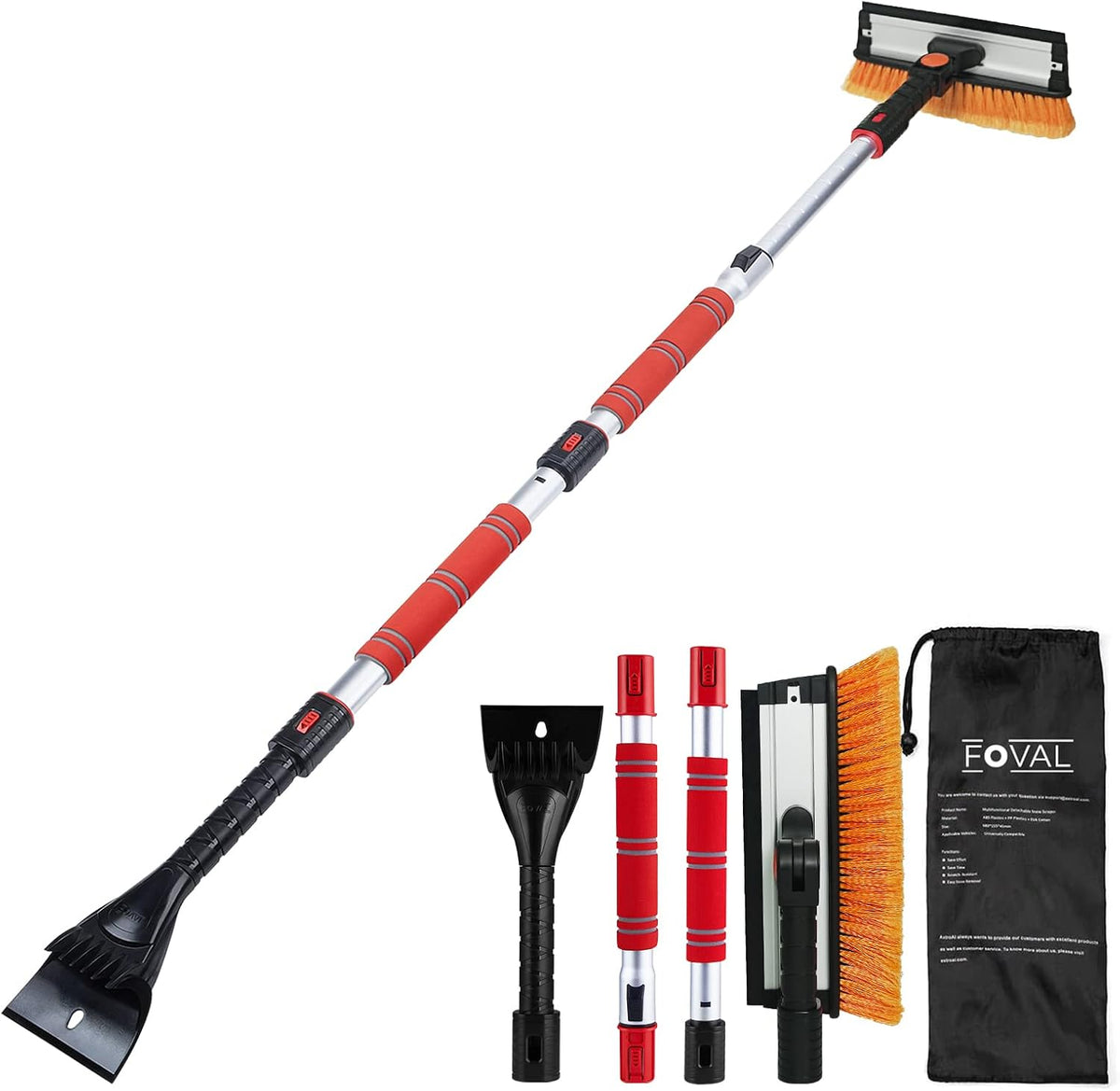 62.4" Snow Brush - Ice Scrapers for Car Windshield, 360°Pivoting Brush Head, Comfortable Foam Grip, Extendable Snow Removal Car Brush for Trucks SUVs, Essential Winter Tool
