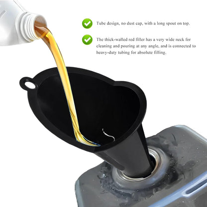 Oil Funnel, Multi-Purpose Plastic Long Neck Oil Funnel, Automotive Use Funnels for Filling Oils Lubricants Water Diesel, Kitchen Funnels for Filling Bottles Jars (Black)