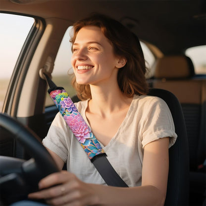 2Pcs Soft Auto Seat Belt Cover Pad Cute Cat Print Colorful Car Seatbelt Shoulder Cushion for Comfortable Driving, Compatible with All Cars' Seatbelt and Backpack Straps