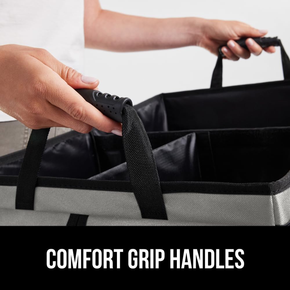 GORILLA GRIP Trunk Organizer for SUV and Cars, Large Capacity Collapsible Car Trunk Storage Organizer, Heavy Duty Car Accessories, Gifts for Mom and Dad, Slip & Water Resistant Multi Compartment Black