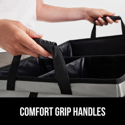 GORILLA GRIP Trunk Organizer for SUV and Cars, Large Capacity Collapsible Car Trunk Storage Organizer, Heavy Duty Car Accessories, Gifts for Mom and Dad, Slip & Water Resistant Multi Compartment Black