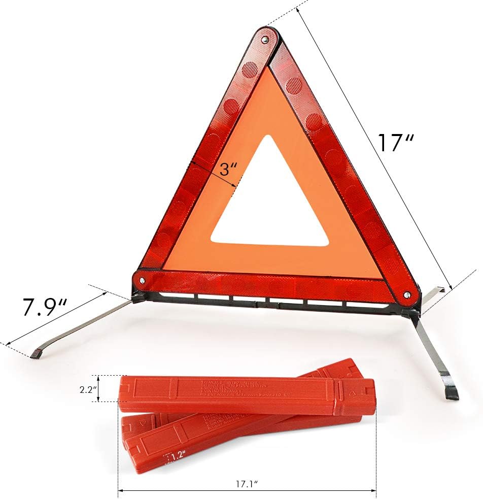 Foldable Warning Triangles Road Safety Triangle Kit, 3 Pack of Reflective Triangle Sign with Storage Case, DOT Approved