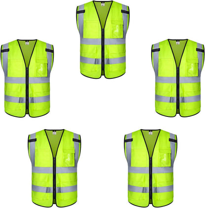 Dib Safety Reflective Safety Vest for Men Women, High Visibility Vest with Pockets and Zipper, ANSI Class 2