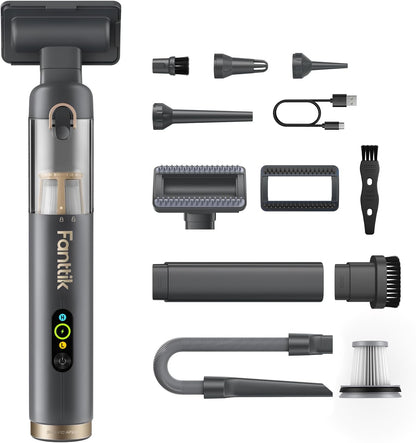 Fanttik Slim V10 APEX Cordless Car Vacuum, 4-in-1 Portable Mini Handheld Vac, 19kPa Suction Power, Upgraded Smart Digital Display, 2 Suction Modes for Small Jobs, Car, Office Desk, Keyboards (Black)
