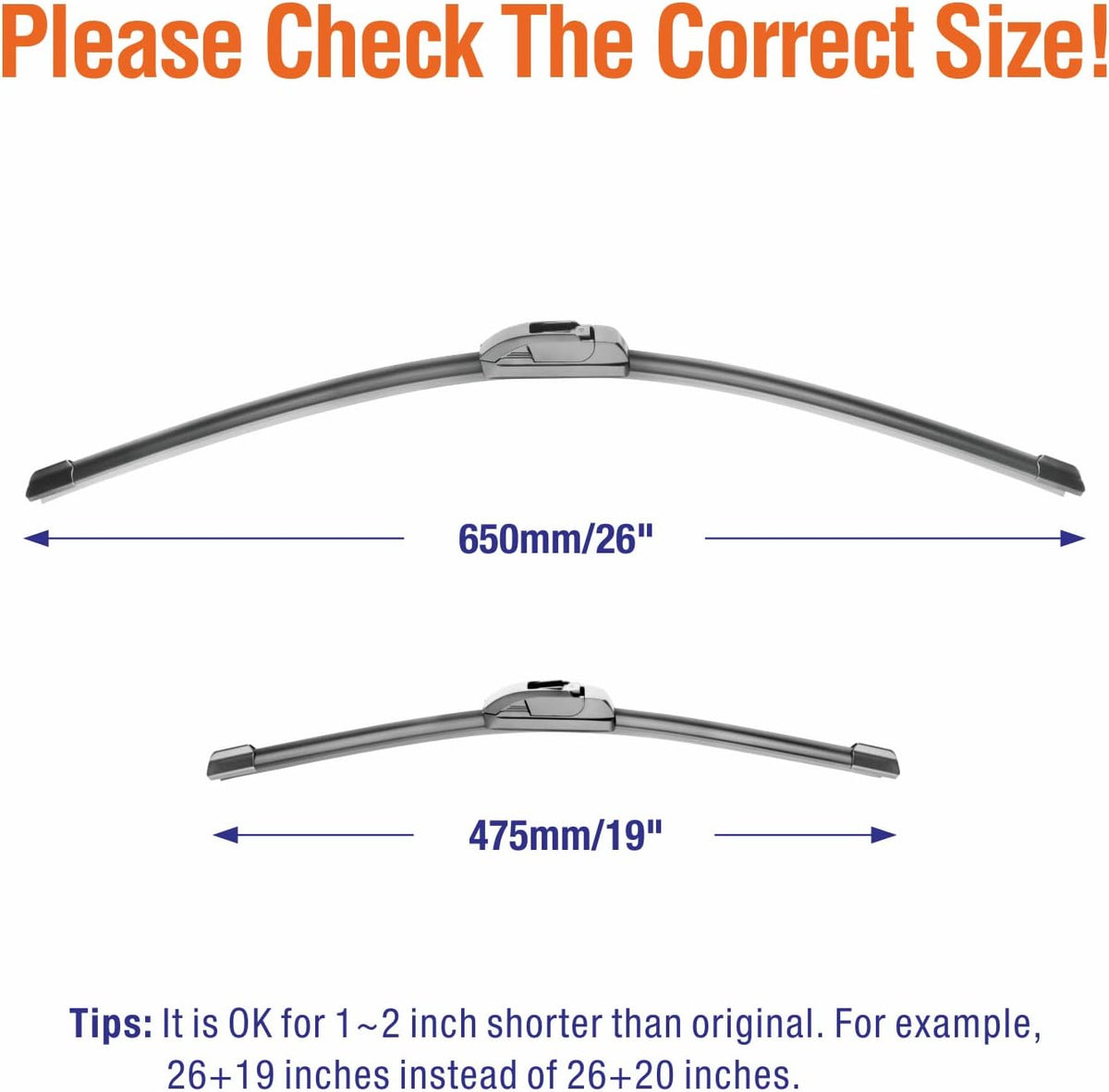 Wiper Blades 26" + 16" Automotive Replacement Windshield Wiper Blades for My Car Premium All-Seasons OE Quality Wipers for Front Windshield(Set of 2)