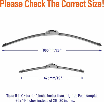 Wiper Blades 26" + 16" Automotive Replacement Windshield Wiper Blades for My Car Premium All-Seasons OE Quality Wipers for Front Windshield(Set of 2)